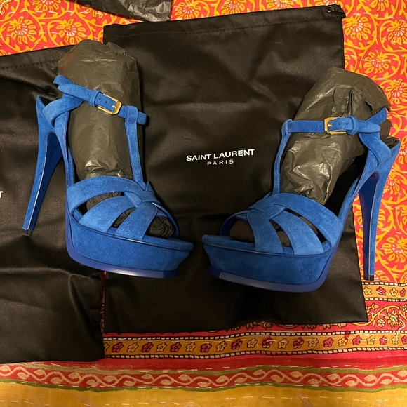 Saint Laurent Blue Suede Tribute Sandals - Picture 7 of 8
